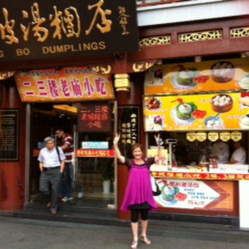Robyn outside a famous Dumpling House