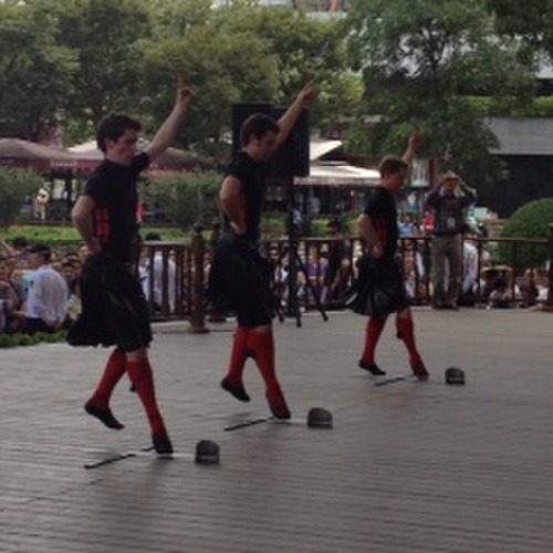 Boys performing "Y Chromosome" dance on main stage