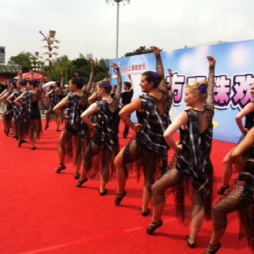 Performing outside Pearl Tower